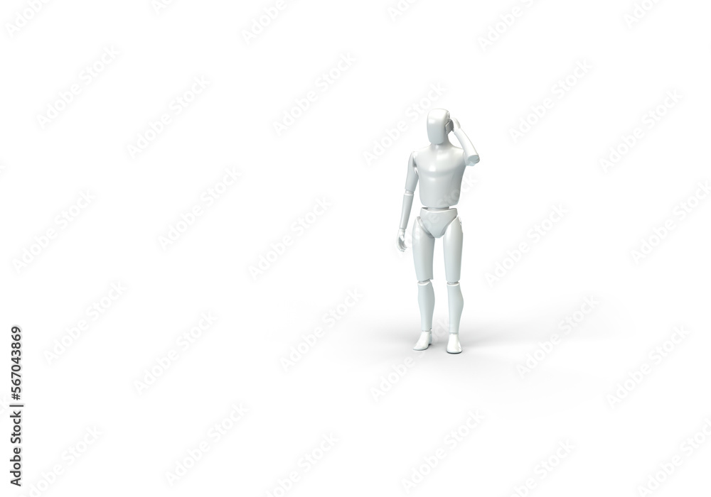 A modern human robot is holding a smartphone in its hands. The robot is talking on the phone. 3d render on the topic of communication and artificial intelligence. Transparent background. A modern human robot is holding a smartphone in its hands. The robot is talking on the phone. 3d render on the topic of communication and artificial intelligence. Transparent background.