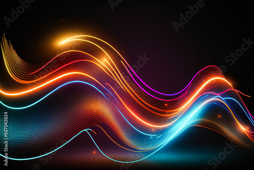 Background Abstract wave line neon. Generative ai