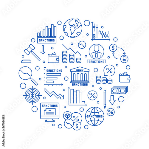 Sanctions vector outline banner. Financial Penalties concept illustration
