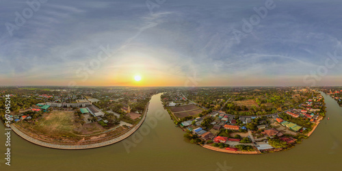 360 degree aerial photography of the Church of Christ. Located along the Chao Phraya River Phra Nakhon Si Ayutthaya Province, Thailand.