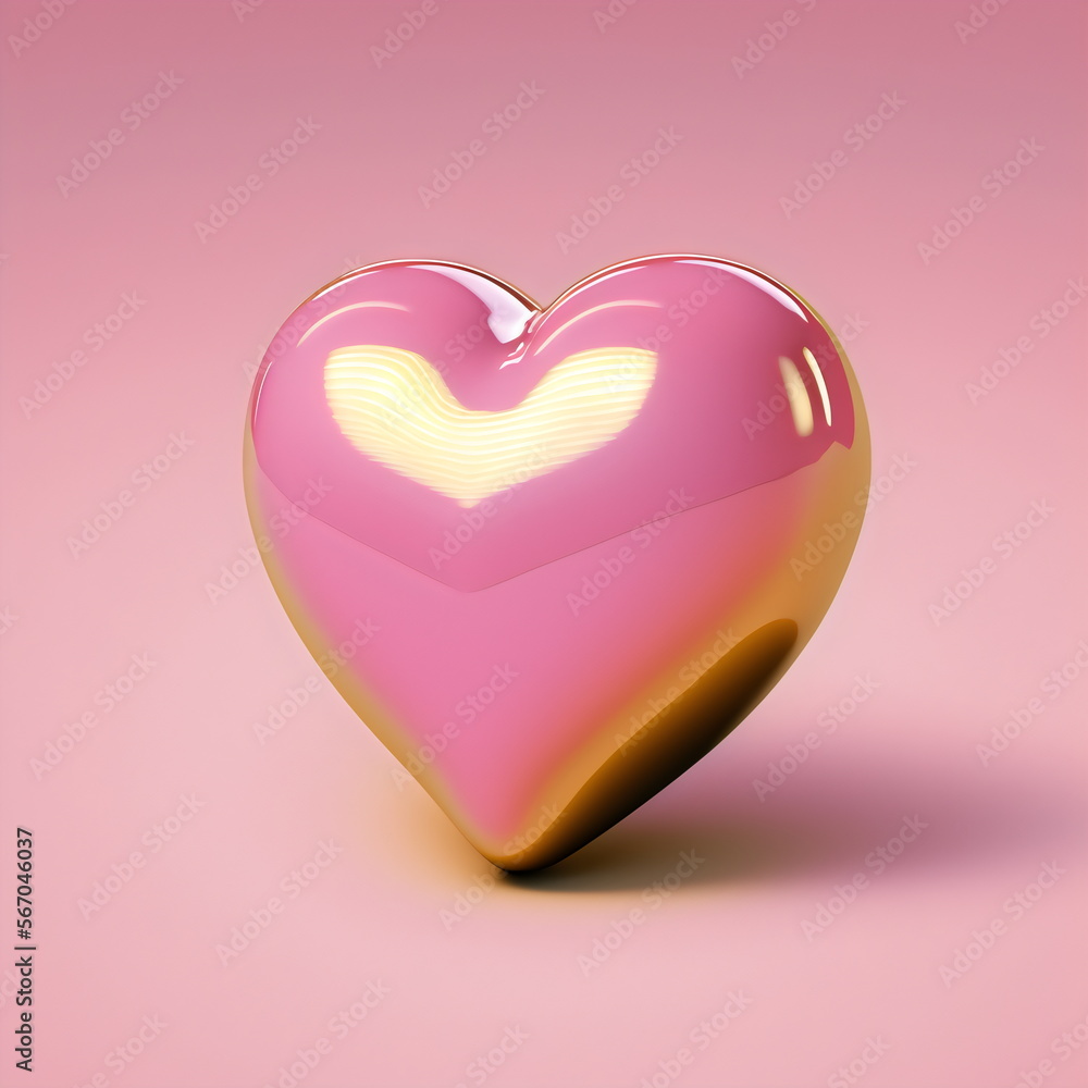 pink 3d shiny heart isolated on pink background, generative ai