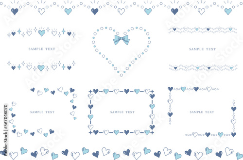 青いハートの装飾フレーム　イラスト素材 / vector eps 