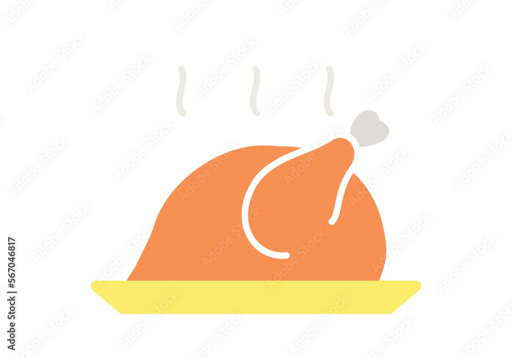 Chicken body color icon. Hot food on plate and poultry meat. Interface for programs and applications. Cafe or restaurant menu, fast and tasty, but unhealthy food. Cartoon flat vector illustration Chicken body color icon. Hot food on plate and poultry meat. Interface for programs and applications. Cafe or restaurant menu, fast and tasty, but unhealthy food. Cartoon flat vector illustration