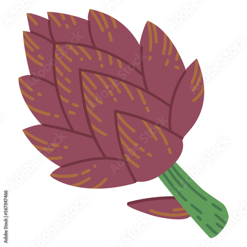 Hand drawn artichoke. Cartoon fresh tasty artichoke green flower head. Organic raw artichoke flat vector illustration on white background