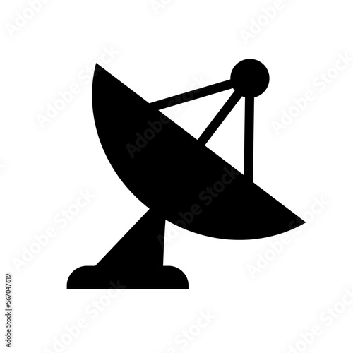 Parabola antenna silhouette icon. Transmission and receiving of radio waves. Vector.