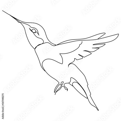 flying silhouette hummingbird, colibri in flat style or one line style 