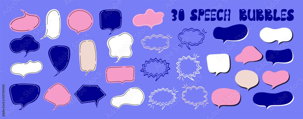 Set of 30 speech bubbles. Hand-drawn chatting clouds. Chatting. Vector illustration. Set of 30 speech bubbles. Hand-drawn chatting clouds. Chatting. Vector illustration.