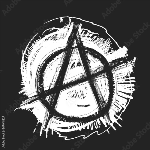 Grunge brush painted anarchy sign. Anarchy grunge style. Anarchy ink icon isolated on a black background