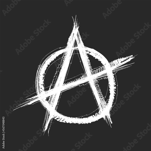 Anarchy brush symbol. Anarchy grunge style. Anarchy ink icon isolated on black background