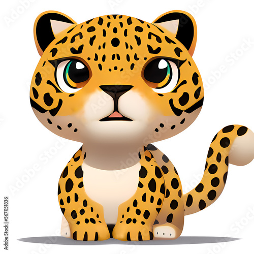 Leopard Cartoon character. Cute little animal illustration on white background. AI