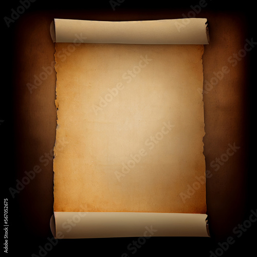 Scroll parchment, old grungy vintage paper blank Worn papyrus template with curls, frame for mail, aged ancient letter paper, Highly detailed antigue certificate, Realistic vector illustration, border