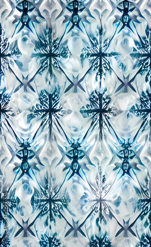 Snowflake ornament. Winter background: snowflake pattern, blue snowflakes on white background. AI-generated digital illustration