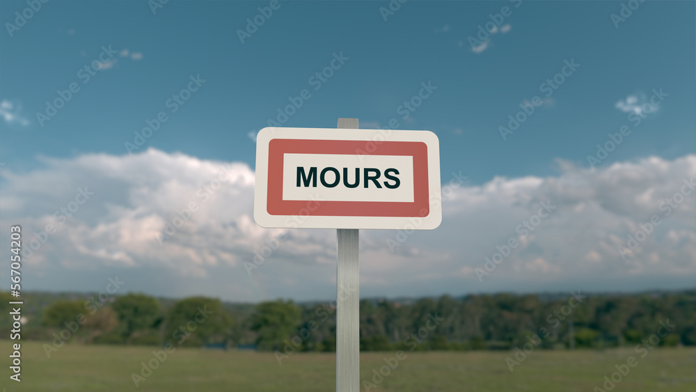 City sign of Mours. Entrance of the municipality of Mours City sign of Mours. Entrance of the municipality of Mours