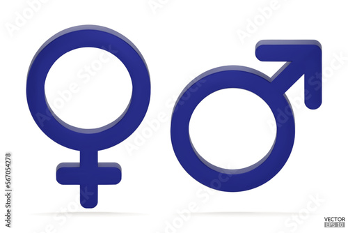 Male and Female symbol icon isolated on white background. Male and female icon set. The symbol for web site, design, logo, app and UI. Gender Icon blue symbol. 3D vector illustration.