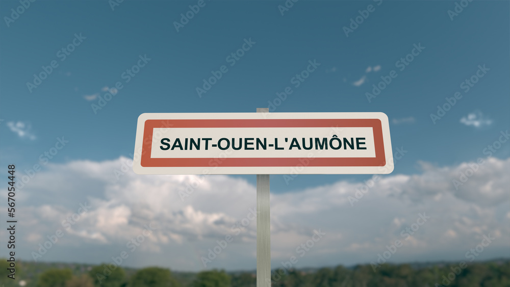 City sign of Saint-Ouen-l'Aumône. Entrance of the municipality of Saint Ouen l'Aumône 95310