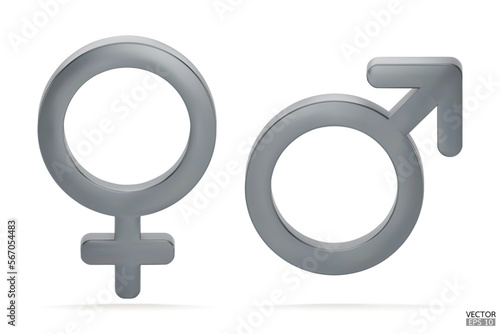 Silver Male and Female symbol icon isolated on white background. Male and female icon set. The symbol for web site, design, logo, app and UI. Gender Icon orange symbol. 3D vector illustration.