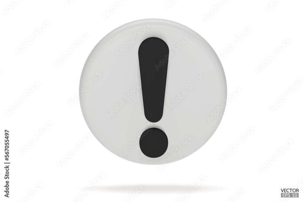 3d Realistic white round warning sign isolated on white background. Hazard warning attention sign with exclamation mark symbol. Danger, Alert, Dangerous attention icon. 3D Vector illustration. 3d Realistic white round warning sign isolated on white background. Hazard warning attention sign with exclamation mark symbol. Danger, Alert, Dangerous attention icon. 3D Vector illustration.