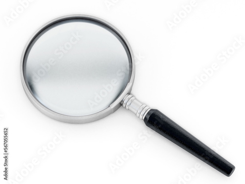 Magnifying glass isolated on white background. 3D illustration