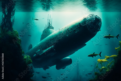 A view of the submarine from above the water's surface © v.senkiv