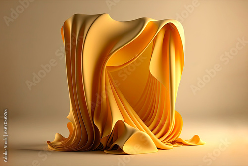 Yellow silk folded drapery with layers background. Generative AI
