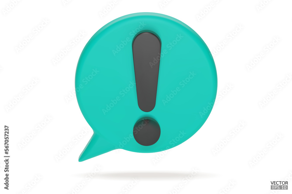 3d Realistic blue round warning sign on white background. Hazard warning attention sign. Speech bubble with an exclamation mark. Comment icon. Danger, Alert, Dangerous icon. 3D Vector illustration. 3d Realistic blue round warning sign on white background. Hazard warning attention sign. Speech bubble with an exclamation mark. Comment icon. Danger, Alert, Dangerous icon. 3D Vector illustration.