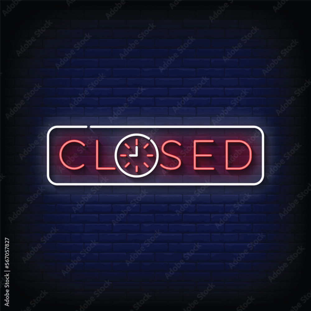 Neon Sign closed with brick wall background vector Neon Sign closed with brick wall background vector