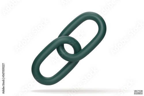 3d Realistic green Chain or link Icon isolated on white background. Two chain links icon, Attach, Lock symbol. Blockchain link sign. 3D vector illustration