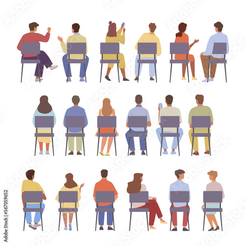 people sitting. persons back view sitting n chairs. Vector illustrations