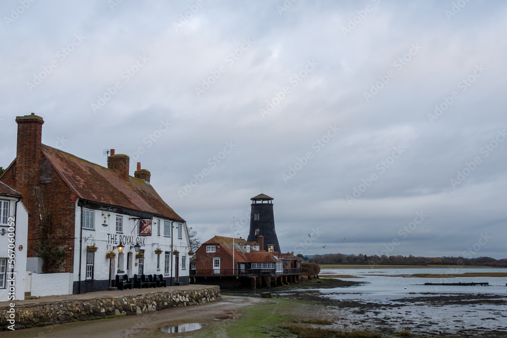The Royal Oak Public House and Langstone Mill Hampshire England The Royal Oak Public House and Langstone Mill Hampshire England
