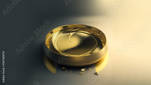 3d gold round platform with abstract gold drops light background