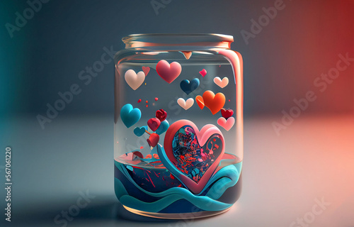 glass jar with red hearts