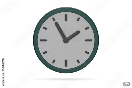 Pastel green watch isolated on white background. 3D Round clock icon. Cartoon minimal style.Time-keeping, measurement of time, and time management. Clock icon logo, app UI. 3D Vector illustration.