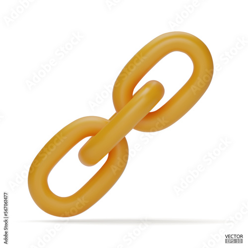 3d Realistic yellow Chain or link Icon isolated on white background. Two chain links icon, Attach, Lock symbol. Blockchain link sign. 3D vector illustration
