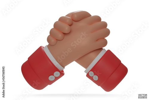 Hold one's hands cartoon icon design. Arm wrestling competition. Business handshake, shaking hands, successful deal, partners, Partnership, and cooperation concept. 3D vector illustration.