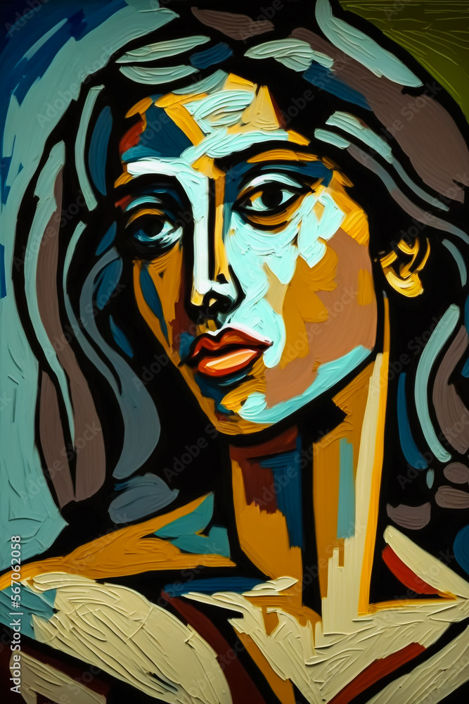 Abstract painting concept. Colorful art portrait of a woman. Generative AI.