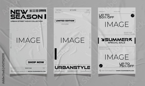 Modern urban futuristic streetwear fashion design for social media story template, poster and print for tshirt. editable template bundle design
