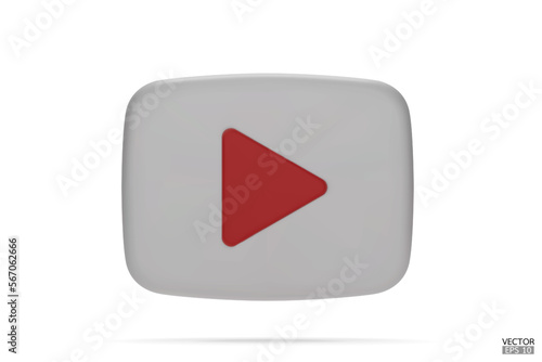 Video camera icon isolate on white background. 3d Realistic movie icon, play button for the interface of applications and web pages. Video, streaming, multimedia concept. 3D vector illustration.