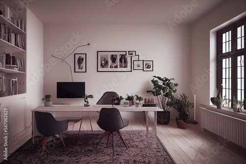 mock up poster frame in boho interior background  wooden living room design  Scandinavian style. Generative AI illustration