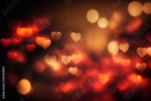 Red bokeh hearts romantic background for Valentine's day