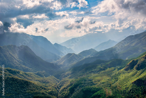 The peaks mountains with blue sky in Sa Pa, Vietnam.