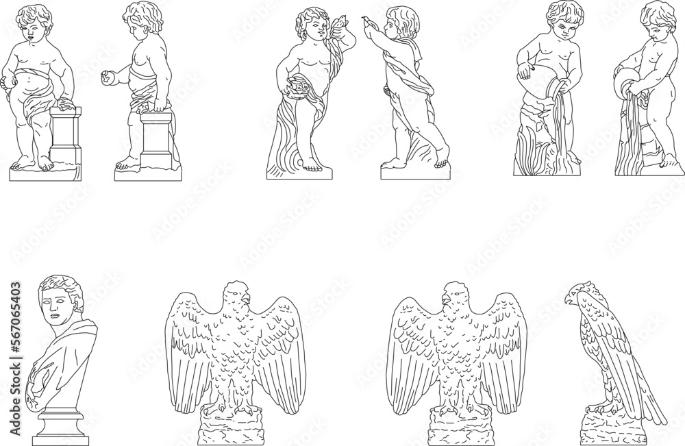Fototapeta premium Sketch vector illustration of classical greek roman statue