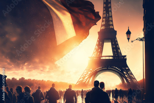 Paris Protests in France, Manifestation. Generative AI © zzzz17