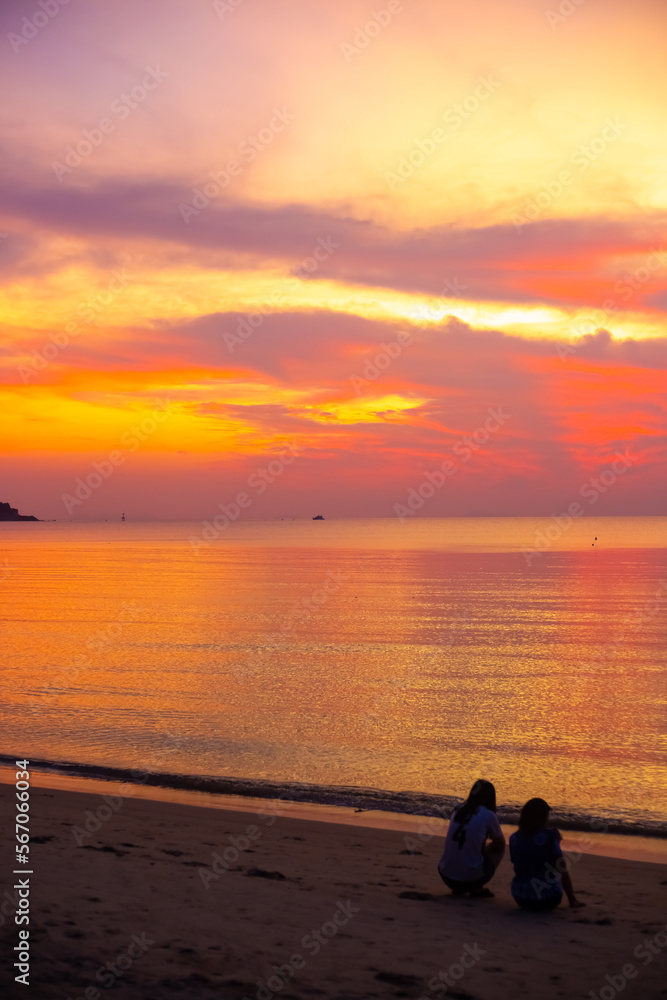 Orange Sea and sky at sunset. Evening sea landscape