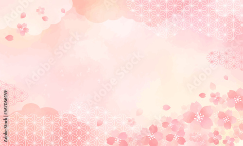 春　水彩風　桜　ピンク　和柄　背景