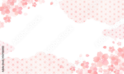春　桜　ピンク　和柄　雲　水彩風　背景