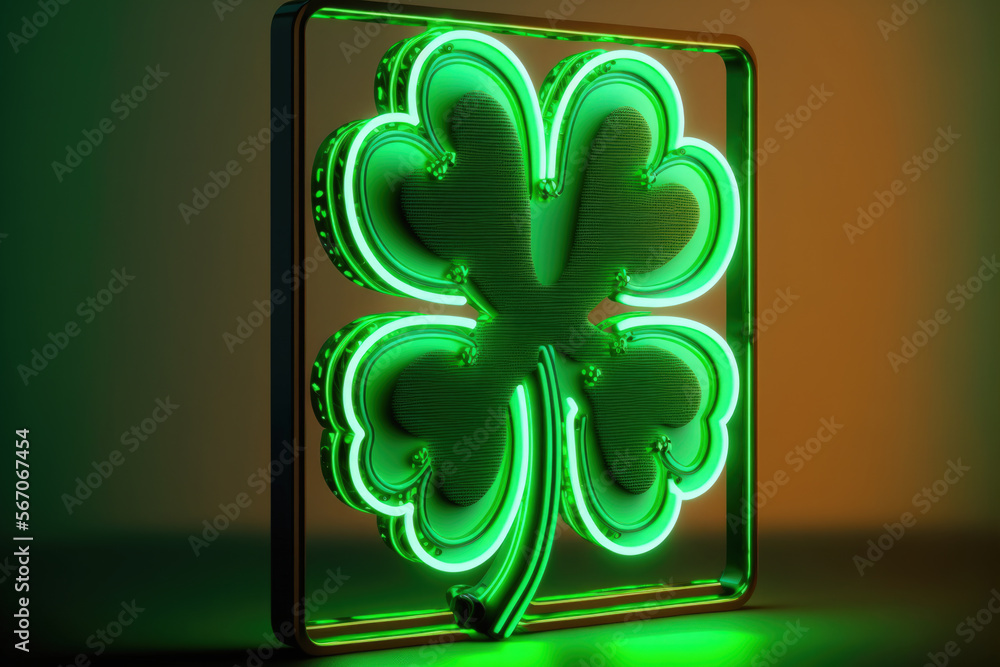 A four-leaf clover Shamrock Leaves neon sign light,3d illustration A four-leaf clover Shamrock Leaves neon sign light,3d illustration