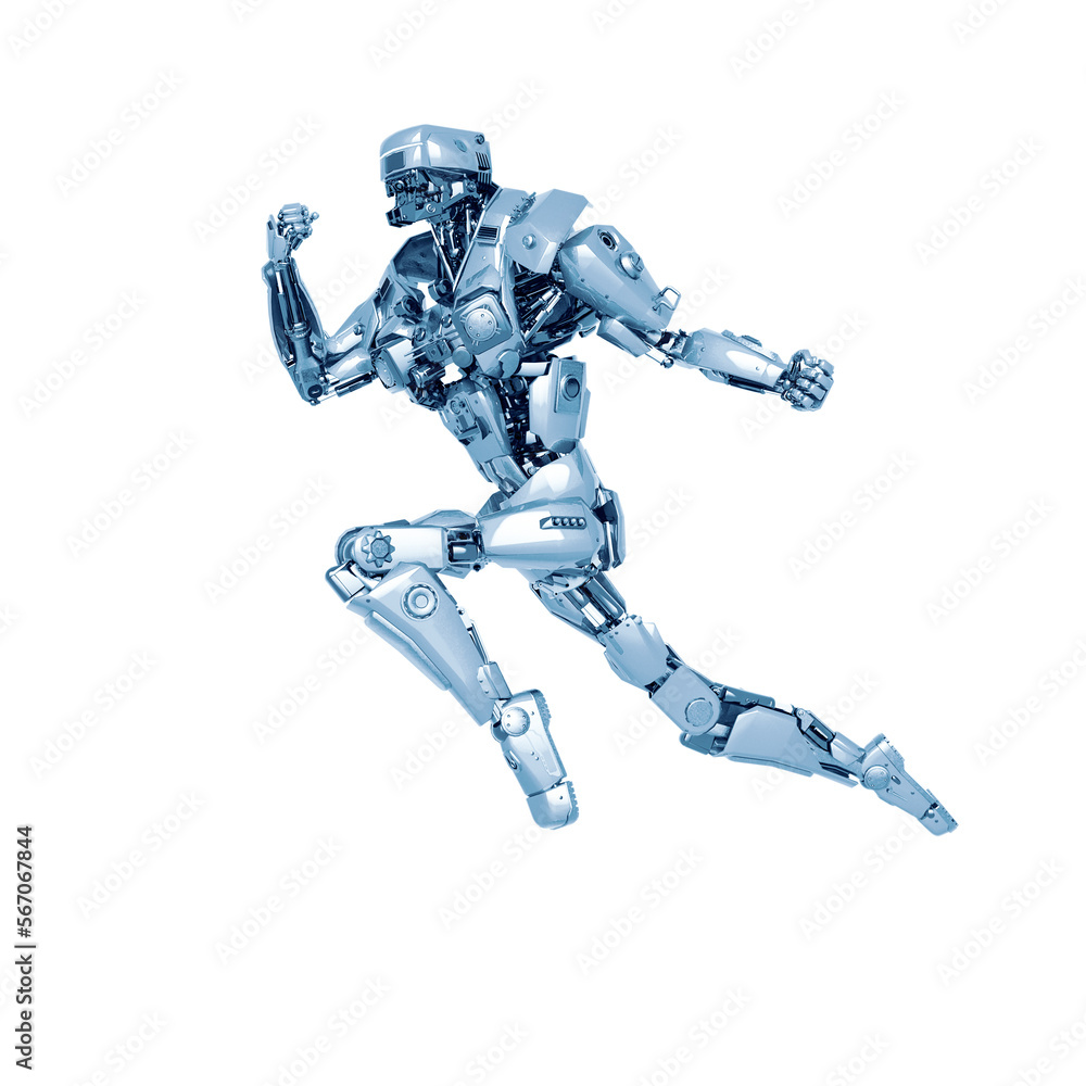 master robot is jumping on action to punch all around in white background master robot is jumping on action to punch all around in white background