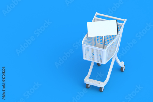 Blank billboard in market cart. Copy space. 3d render