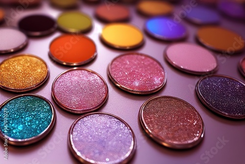 eyeshadow palette, bright colors close up..