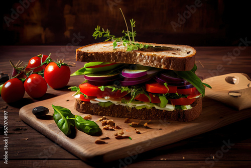 Appetizing fresh healthy sandwich for breackfast photo